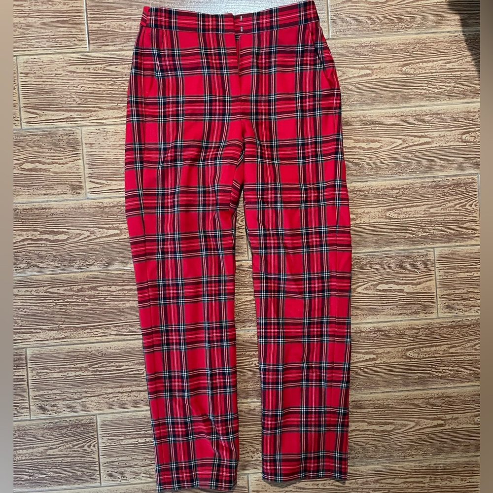 J. Crew Kate Tartan Vibrant Red Pants